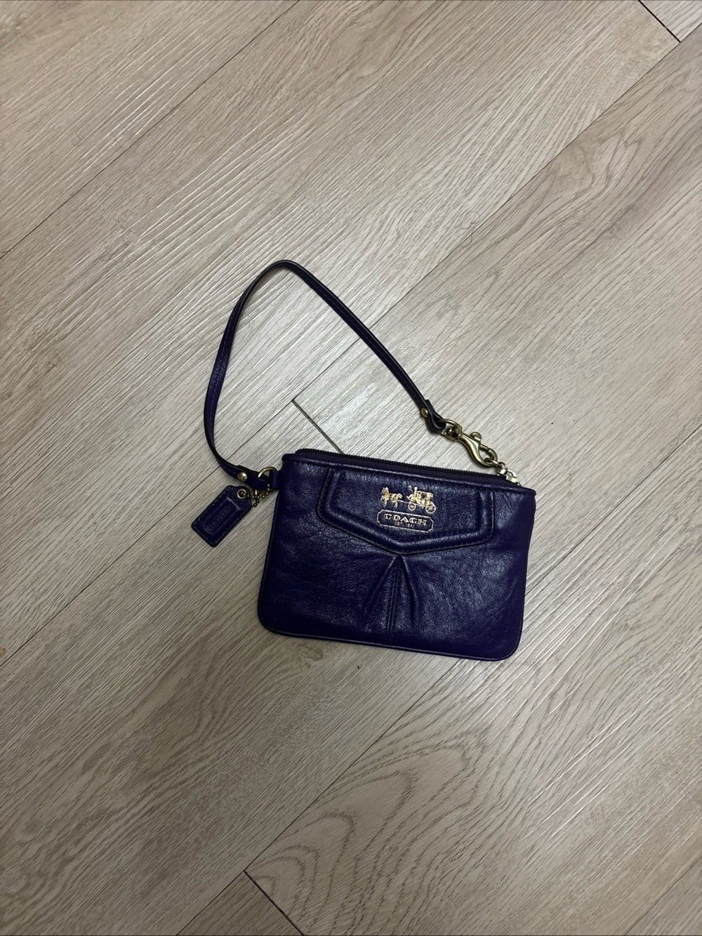 Coach Deep Purple Leather Wristlet with Gold Hardware